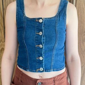 Denim Button-Up Crop Top